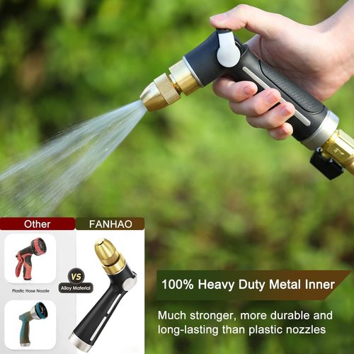 FANHAO Heavy Duty Metal Garden Hose Nozzle - High Pressure Jet with Adjustable Spray Patterns | Thumb Flow Control