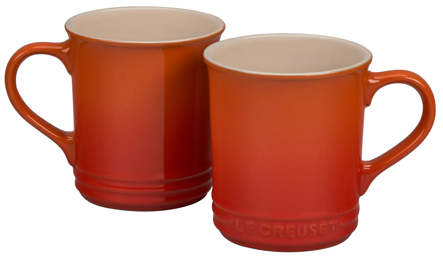 Le Creuset Stoneware, 14-Ounce Mug, White, Set of 2