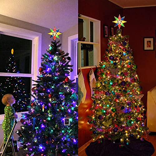 Brizled Multicolor Lighted 8-Inch Double-Sided Christmas Star Tree Topper with Warm Lights