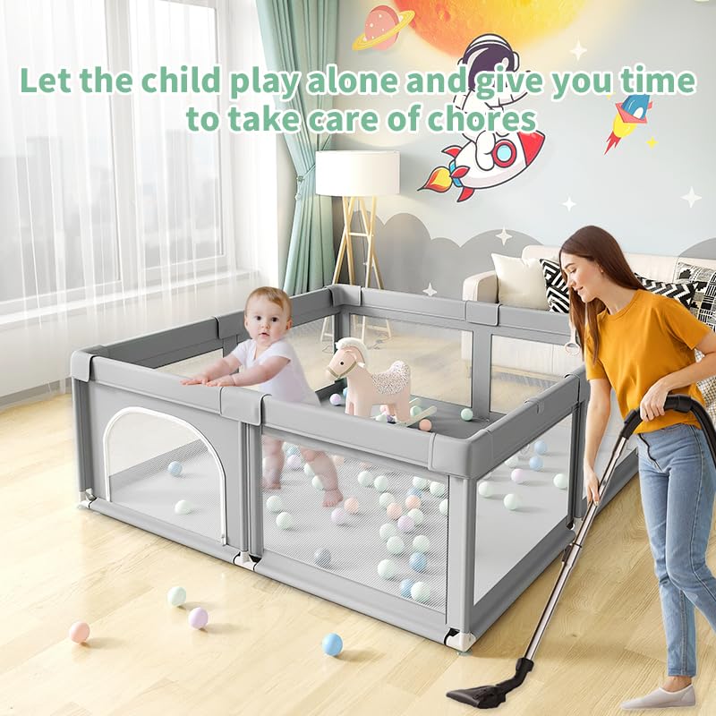 Baby Playpen with Mesh Sides - Safe Toddler Play Yard 36x36 Grey