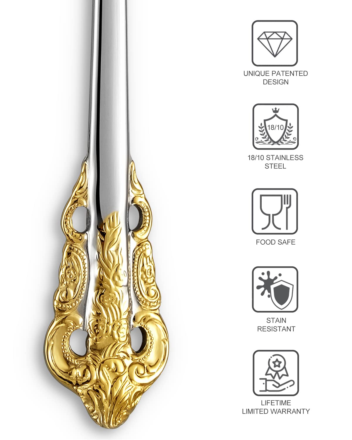KEAWELL Luxury 5.9" Appetizer Forks, 18/10 Stainless Steel, Set of 4, Gorgeous Cocktail Forks/Dessert Forks (Gold Accent)
