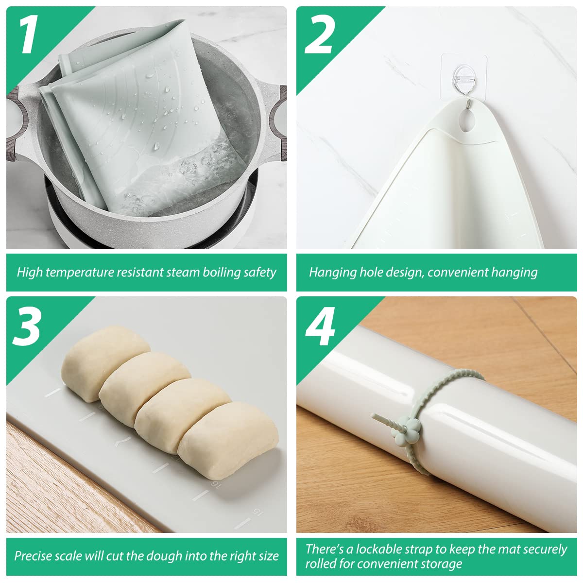EuChoiz Silicone Pastry Mat 32"*24" Extra Thick Non Stick Baking Mat Food Grade Silicone Dough Rolling Mat with Edge Heightening Large