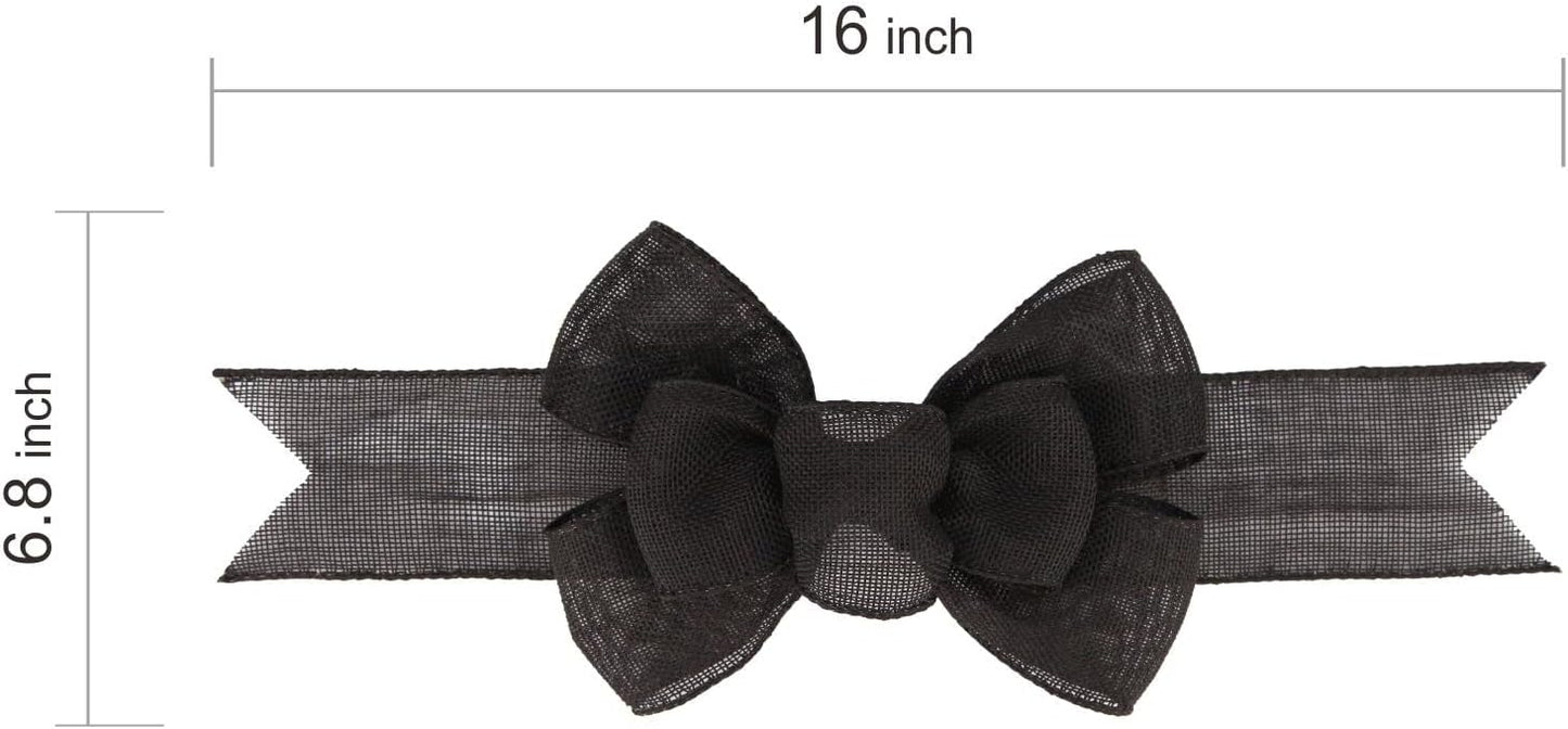 Meseey Black Wired Ribbon - 2 Pcs Handmade Burlap Bows for Wreaths & Gift Wrapping