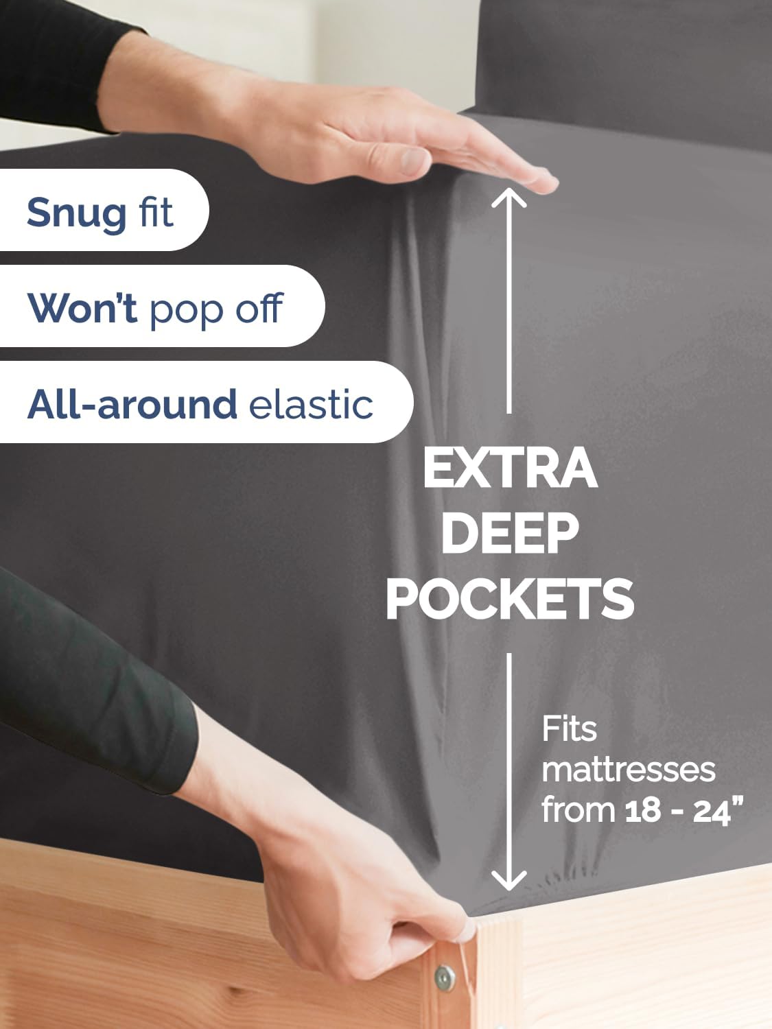 Skiennix Extra Deep Full Sheet Set - 6 Piece Breathable Cooling Bedding - Soft Wrinkle-Free Grey