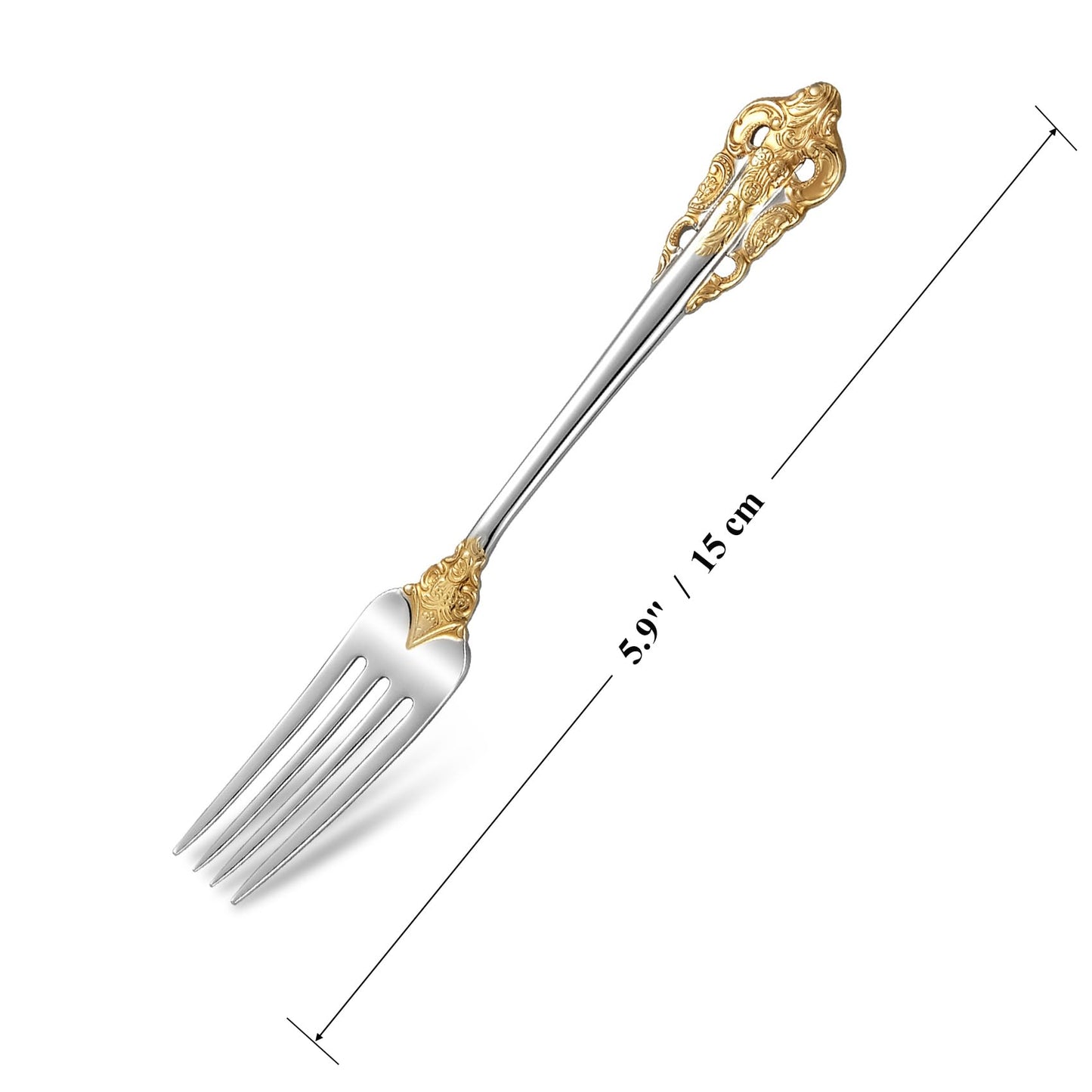 KEAWELL Luxury 5.9" Appetizer Forks, 18/10 Stainless Steel, Set of 4, Gorgeous Cocktail Forks/Dessert Forks (Gold Accent)