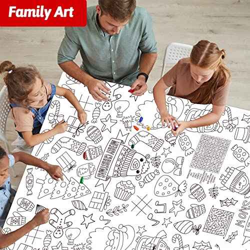 Wiooffen 47¡¯¡¯x 82¡¯¡¯ Christmas Giant Coloring Tablecloth Posters Activity for Kids, Xmas Huge Holiday Color-in Paper Poster Table Cover Arts and Crafts for Kids Preschool Kindergarten Classroom