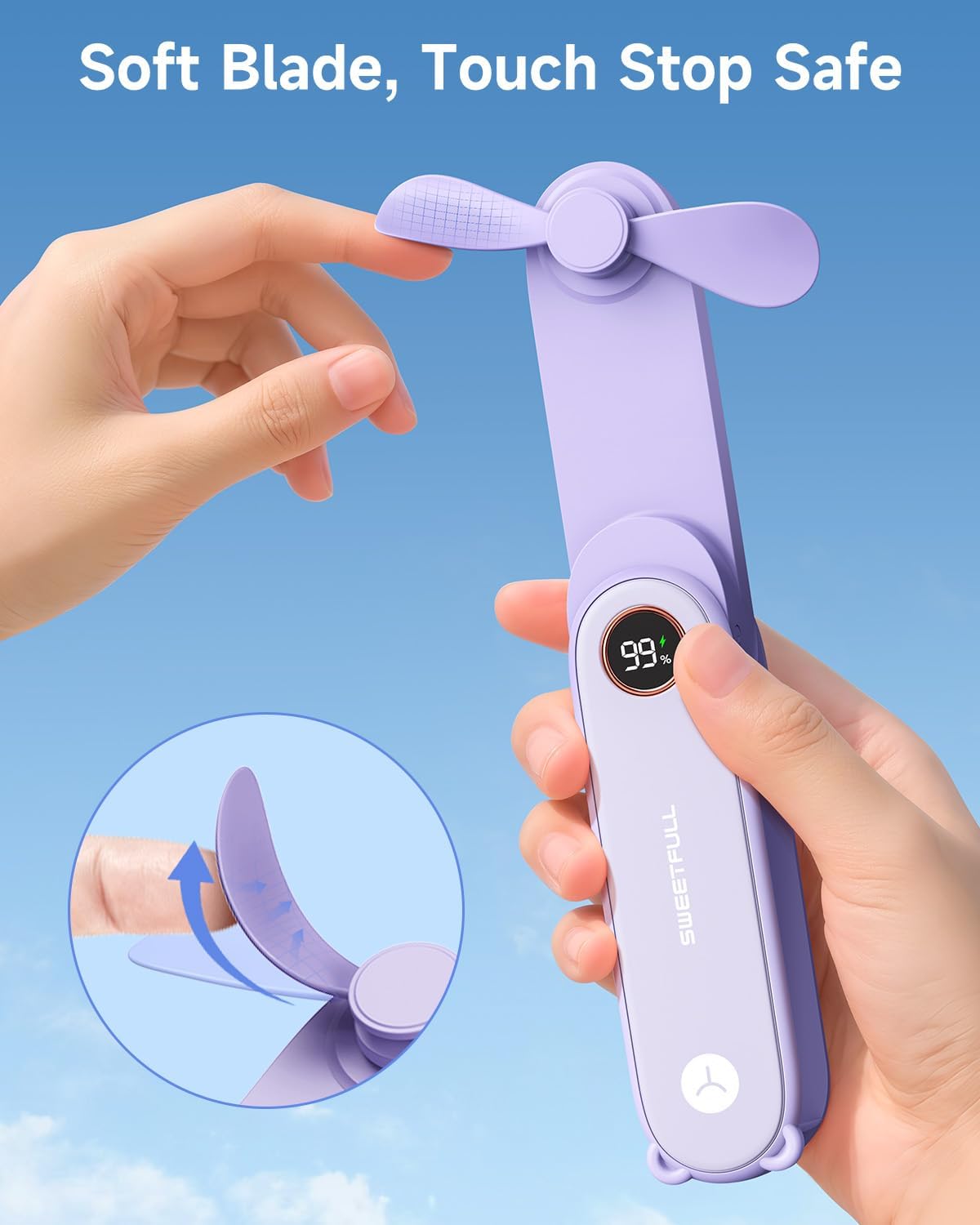 Sweetfull Portable Handheld Mini Fan - 3-in-1 USB Rechargeable Fan & Flashlight for Travel | Compact & Cute Design