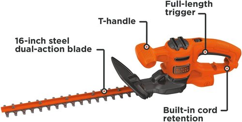 BLACK+DECKER Electric Hedge Trimmer - 16-Inch Compact Corded 3.0 Amp Power Tool