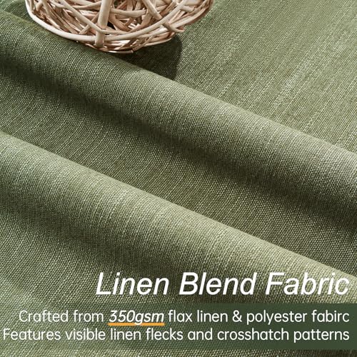 Olive Green Linen Blackout Curtains 84 Inch Pack of 2 for Living Room & Bedroom - Boho Style