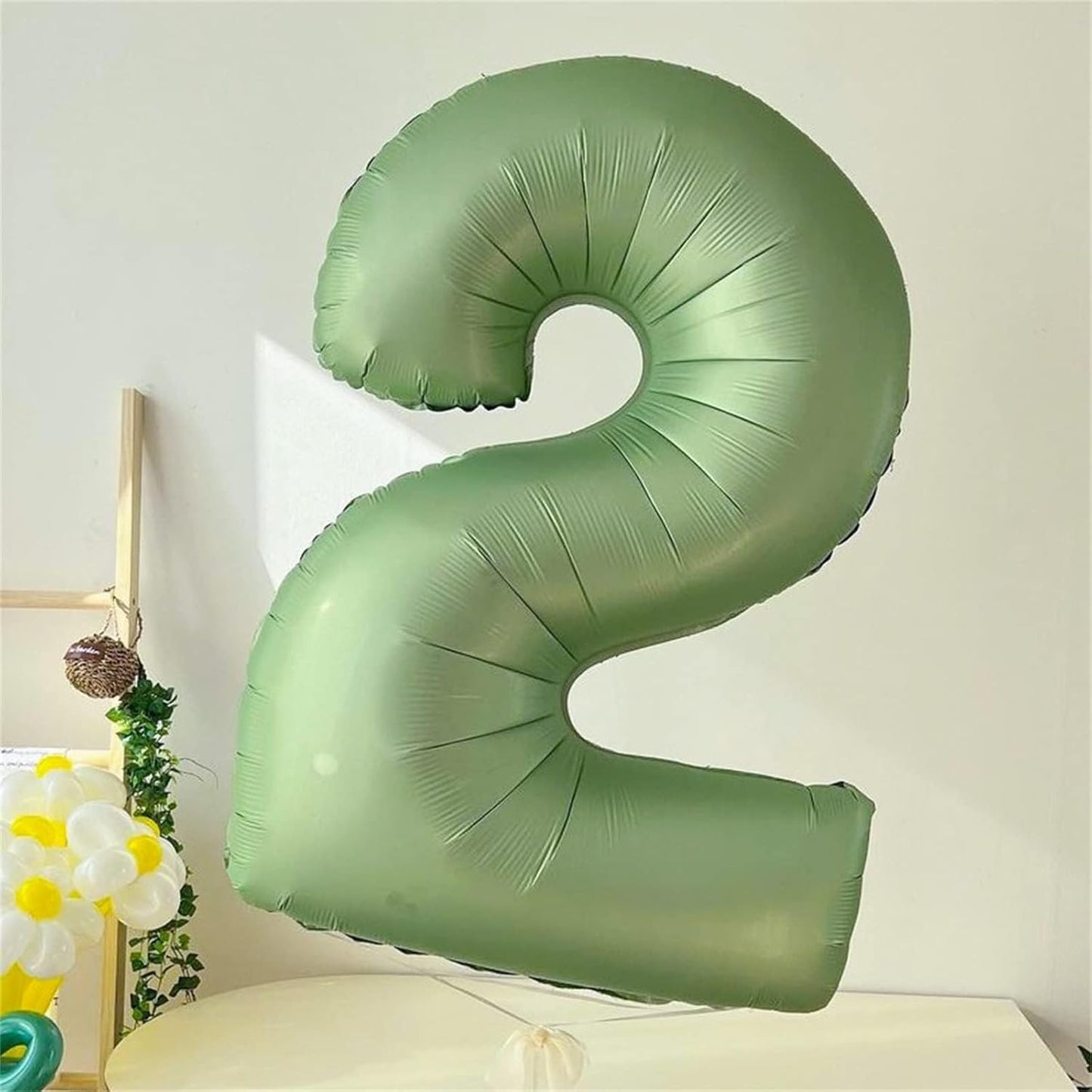 Skiennix 40" Sage Green Number 2 Balloon - Large Foil Helium Balloon for Birthday & Graduation Celebrations