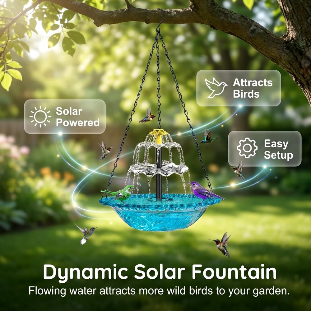 Solar Cascade Bird Bath Fountain - Solar-Powered Outdoor Water Feature for Garden & Patio (Blue)