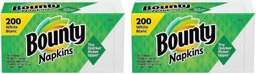 Bounty Quilted Napkins - 1-Ply, Soft & Absorbent, 12.1" x 12", White, 200 Count (Pack of 2)