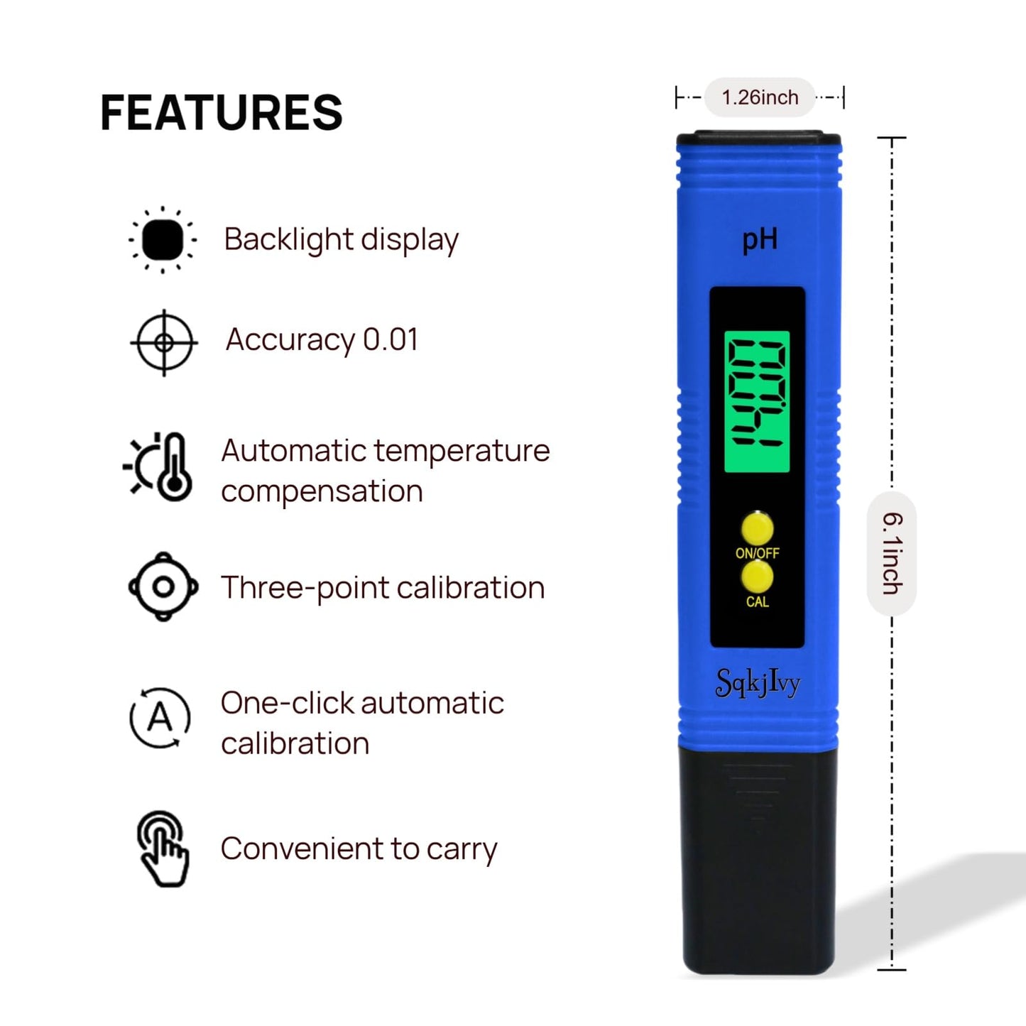 SqkjIvy pH Meter for Water, Hydroponics Digital Tester Pen 0.01 High Accuracy Pocket Size with 0-14 Measurement Range, ph up and Down for hydroponics Growing System/Plants/Canning/Soil (Blue)