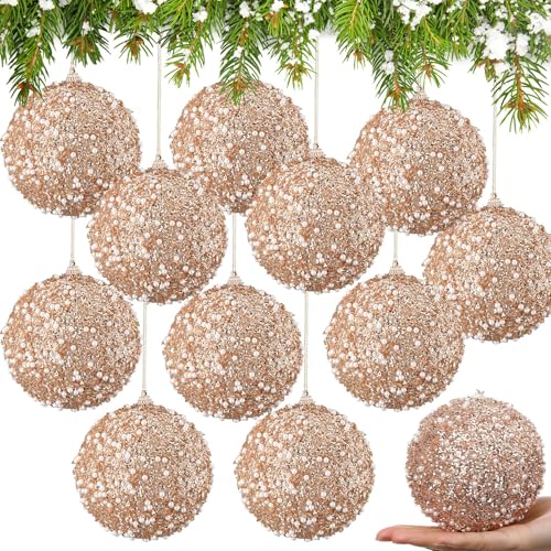 Lyrow 12 Pcs Christmas Ball Ornament Bulk, Rose Gold, 4 Inch