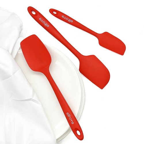 Elihome Chef Series 3 Piece Silicone Spatula Set - 600°F Heat Resistant Non Stick Rubber Kitchen Scraper Spatulas for Cooking, Baking, and Mixing – BPA Free and LFGB Certified Silicone (Red)