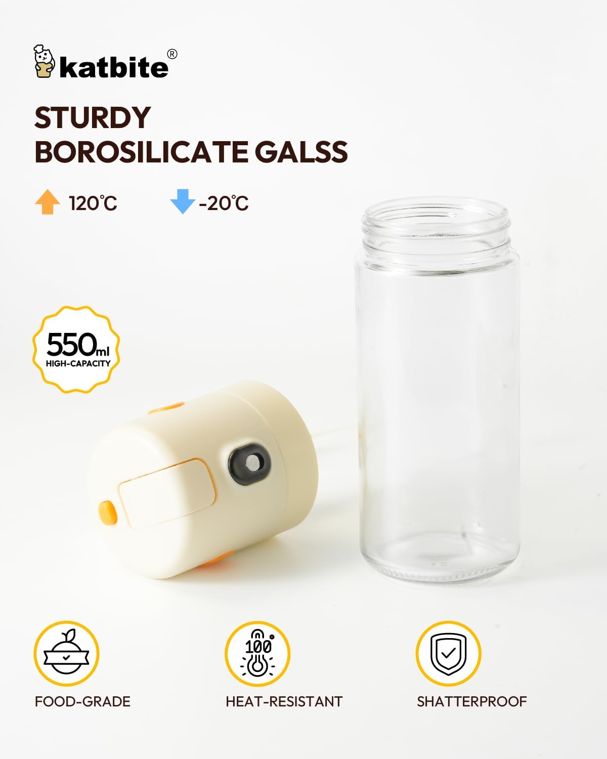 Katbite Olive Oil Dispenser Bottle - 2-in-1 Glass Oil Bottle & Sprayer | Non-Drip Leak-Proof Design, 18.6 oz, Cream White