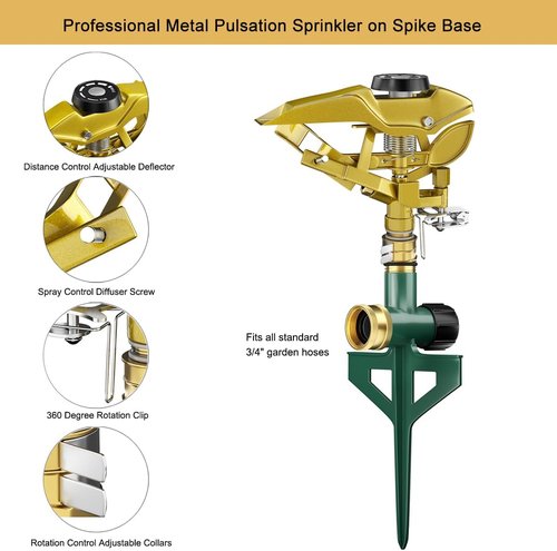 FANHAO Heavy Duty Metal Lawn Sprinkler - Adjustable 360° Spray Pattern for 8500 sq. ft Coverage