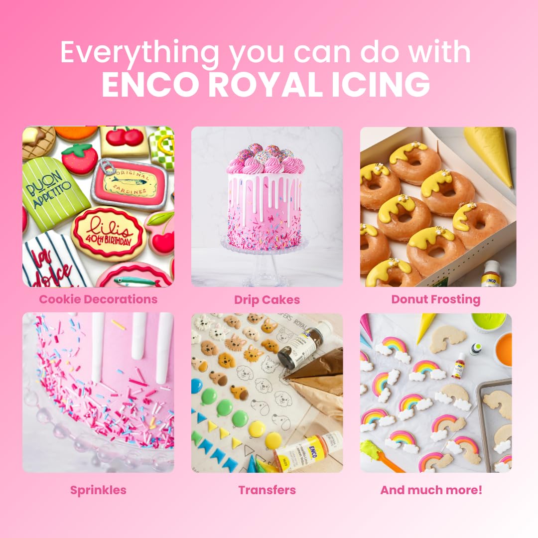 ENCO White Royal Icing Mix, Vanilla Flavor – Easy to Use, Just Add Water, Smooth & Glossy Finish, Fast Drying, Versatile for Cookie Decorating (1.1 lb / 500g)