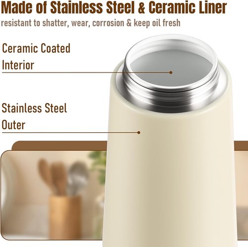 Baalaka Oil Sprayer - 2-in-1 Olive Oil Dispenser & Sprayer - Stainless Steel, 16oz (White)