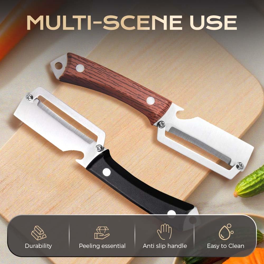 Skiennix 2-in-1 Vegetable Peeler - Stainless Steel Blade & Wooden Handle | Kitchen Tool Set (2 Pcs)