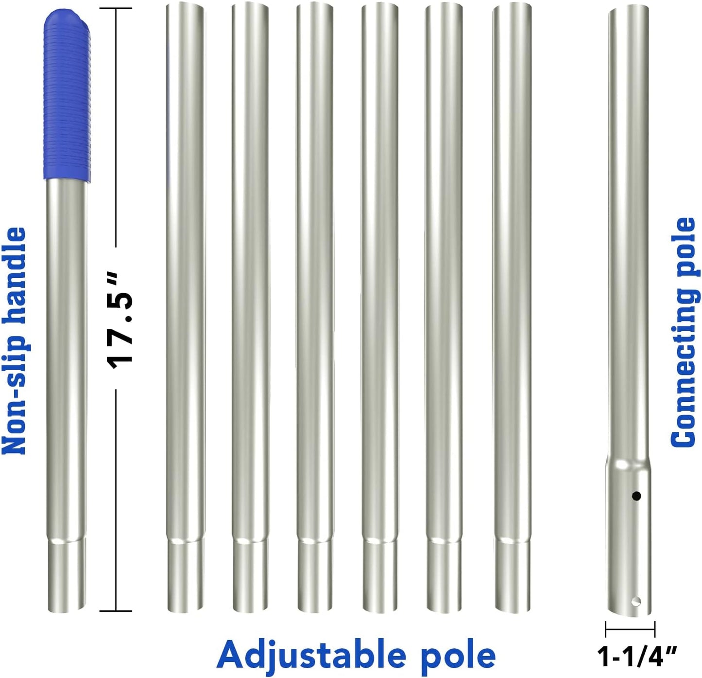 POOLWHALE 10.5-Foot Premium Aluminum Telescopic Pool Pole - Adjustable 8-Piece Design for Skimmer Nets & Brushes