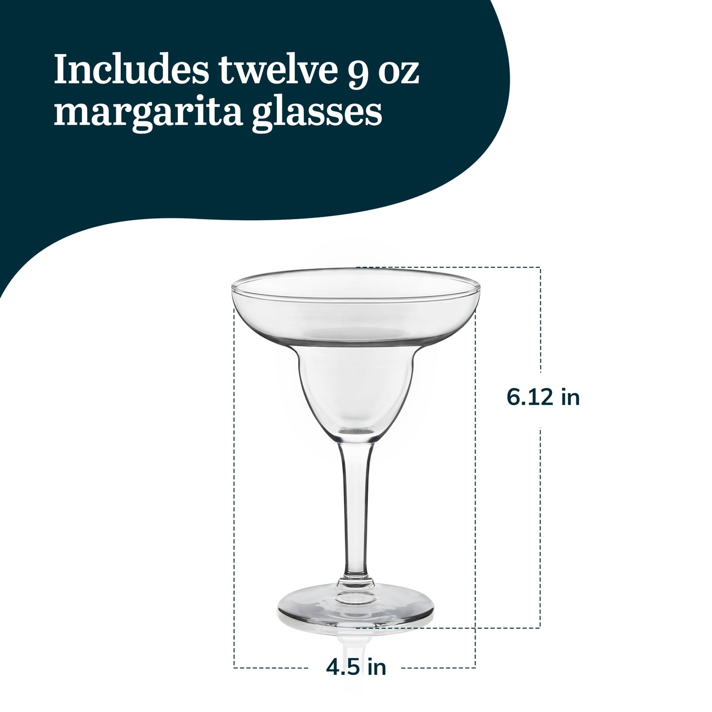 Libbey Margarita Party Glasses Set of 12, Durable Large Margarita Glass, 9 Oz Dishwasher Safe Stemmed Drinking Glasses Gift for Weddings, Parties and More