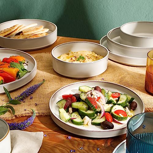 Moonstone White Santorini Mist Double Bowl Terracotta Dinnerware Set for 4 - Oprah's Favorite