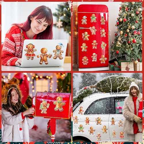 12 Pcs Christmas Gingerbread Magnet Decorations - Magnetic Xmas Refrigerator Fridge Magnet Stickers, Holiday Car Decal Garage Door Magnets for Dishwasher, Cruise Ship Door Decor