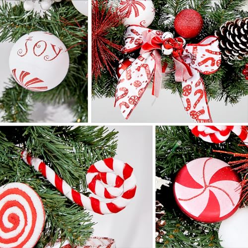 WBHome Red & White 9 Ft Christmas Garland with 50 LED Lights – Candy Shop Theme