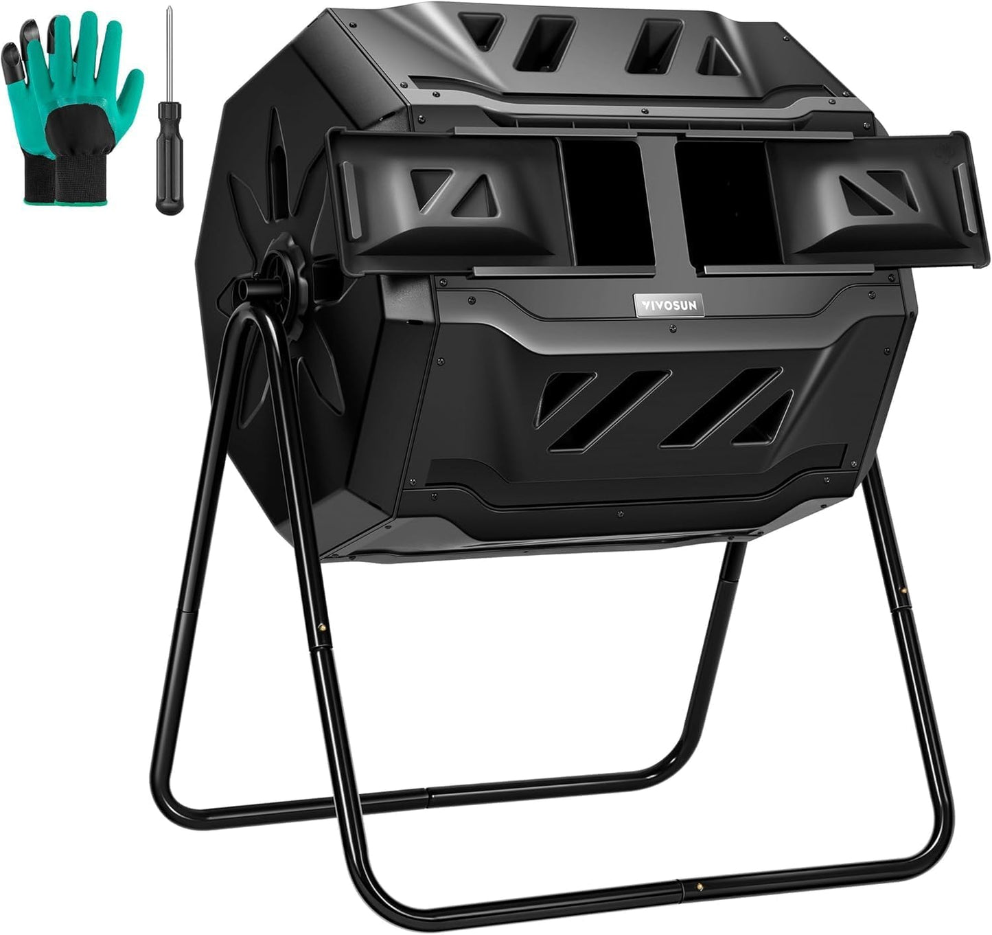 VIVOSUN Outdoor Compost Bin - Dual Rotating 43 Gallon Tumbling Composter with Black Door