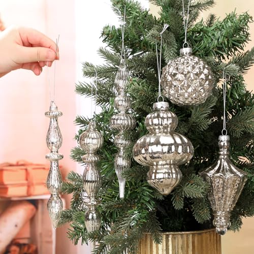 Colingmill Vintage Silver Mercury Glass Christmas Ornament Set - 7.87 Inch