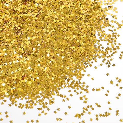 STEFORD 150g Gold Star Confetti, 6mm Glitter Stars Shiny Gold Table Confetti Metallic Sequin Sprinkle Stars for Baby Shower Wedding Christmas Valentine Party Decorations
