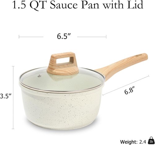 ESLITE LIFE Nonstick Sauce Pan - 1.5 QT Small Soup Pot with Lid | PFOA Free, Compatible with All Stovetops