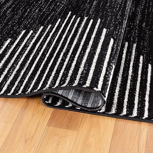 Bohemian Stripe Runner Rug 2'7 x 10' - Stain Resistant, Black, Durable