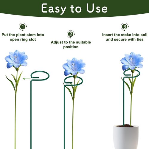 Feed Garden 16-Inch Plant Support Stakes - Durable Metal Flower Supports with 24 Twist Ties for Outdoor Plants