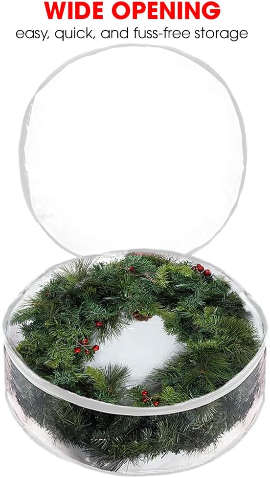 ProPik Christmas Wreath Storage Bag - Waterproof PVC Container for 24-Inch Wreaths | 4 Pack, Clear Design