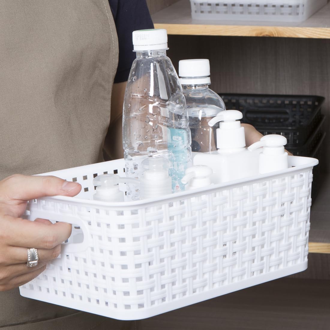 Skiennix White Plastic Woven Storage Baskets - 6-Pack Organizer for Kitchen, Office & Bathroom