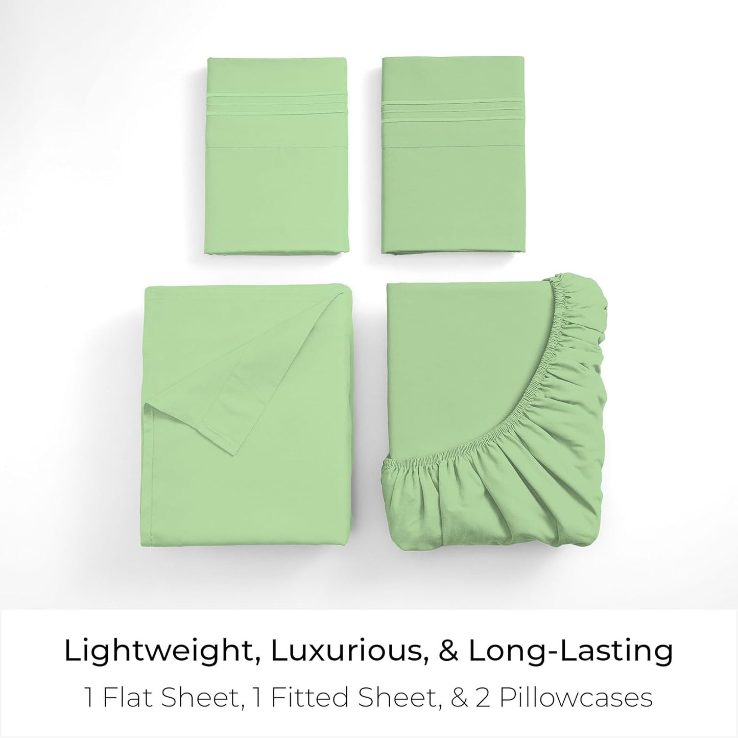Mellanni Full Sheets Set - 4 PC Hotel Luxury Bedding | Extra Soft, Cooling, Wrinkle & Stain Resistant (Pistachio)