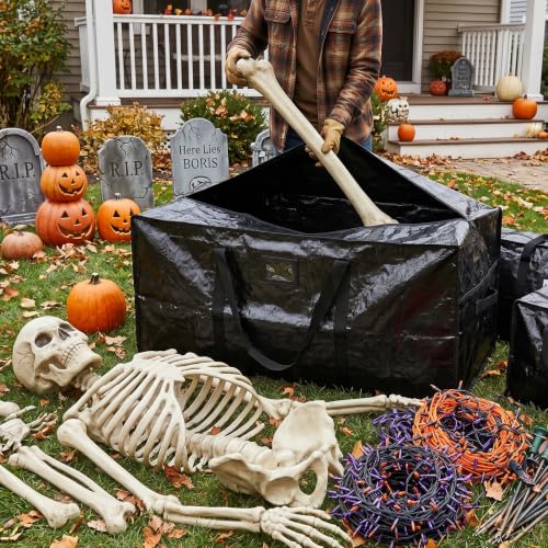 Black 12ft Skeleton Storage Bag - Heavy Duty PE Woven Fabric, Portable Holiday Decor Organizer