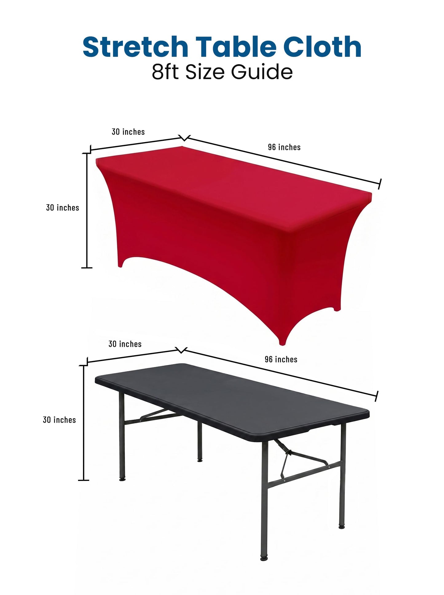 Utopia Kitchen Spandex Tablecloth 2 Pack [8FT, Red] Tight, Fitted, Washable and Wrinkle Resistant Stretch Table Cloth Rectangle Cover for Trade Show, Weddings & Parties [96Lx30Wx30H Inch]