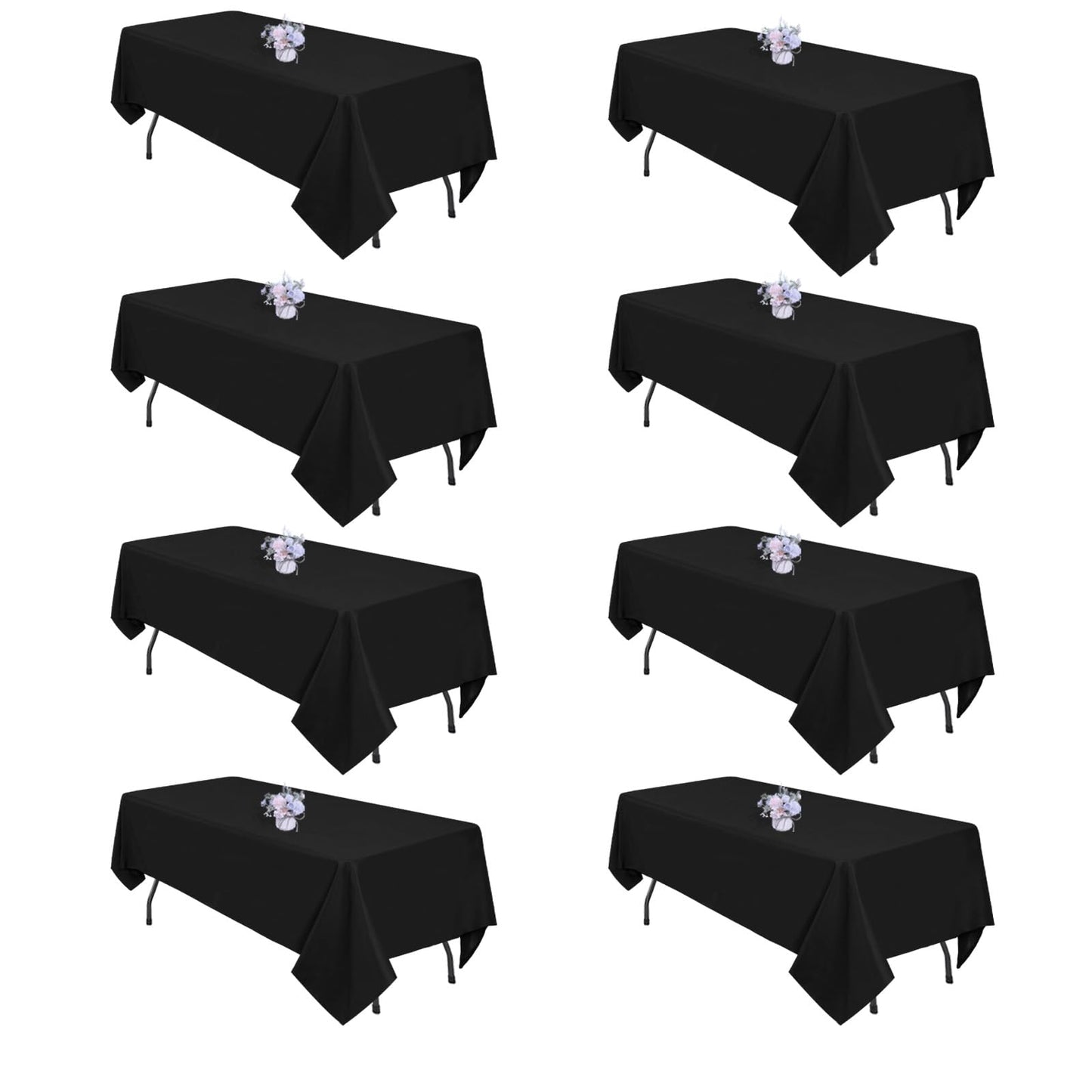 pepmily 8 Pack Black Tablecloths 60x102 Inch Table Cloths for 6 Foot Rectangle Tables, Wrinkle Resistant Washable Rectangular Fabric Table Cover for Dining Wedding Banquet Camping Party