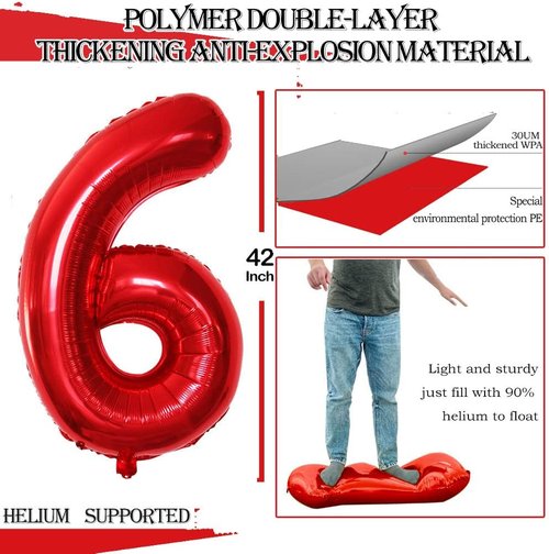 GOER Jumbo Number 16 Balloons - 42 Inch Helium Foil Decorations for Sweet 16 Birthday Party | Red