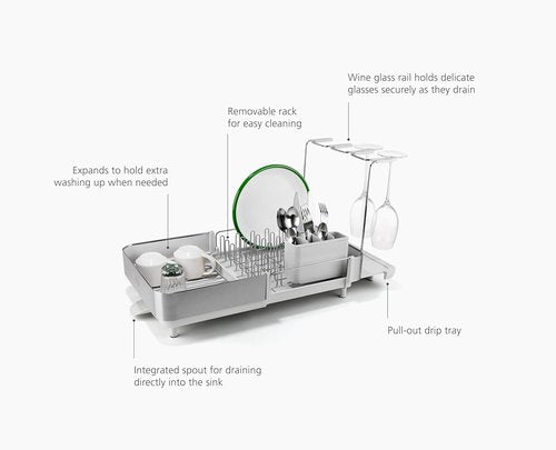 Joseph Joseph Extend Steel Plus Dish Rack - Expandable Drainer with Wine Glass Holder & Drain Spout