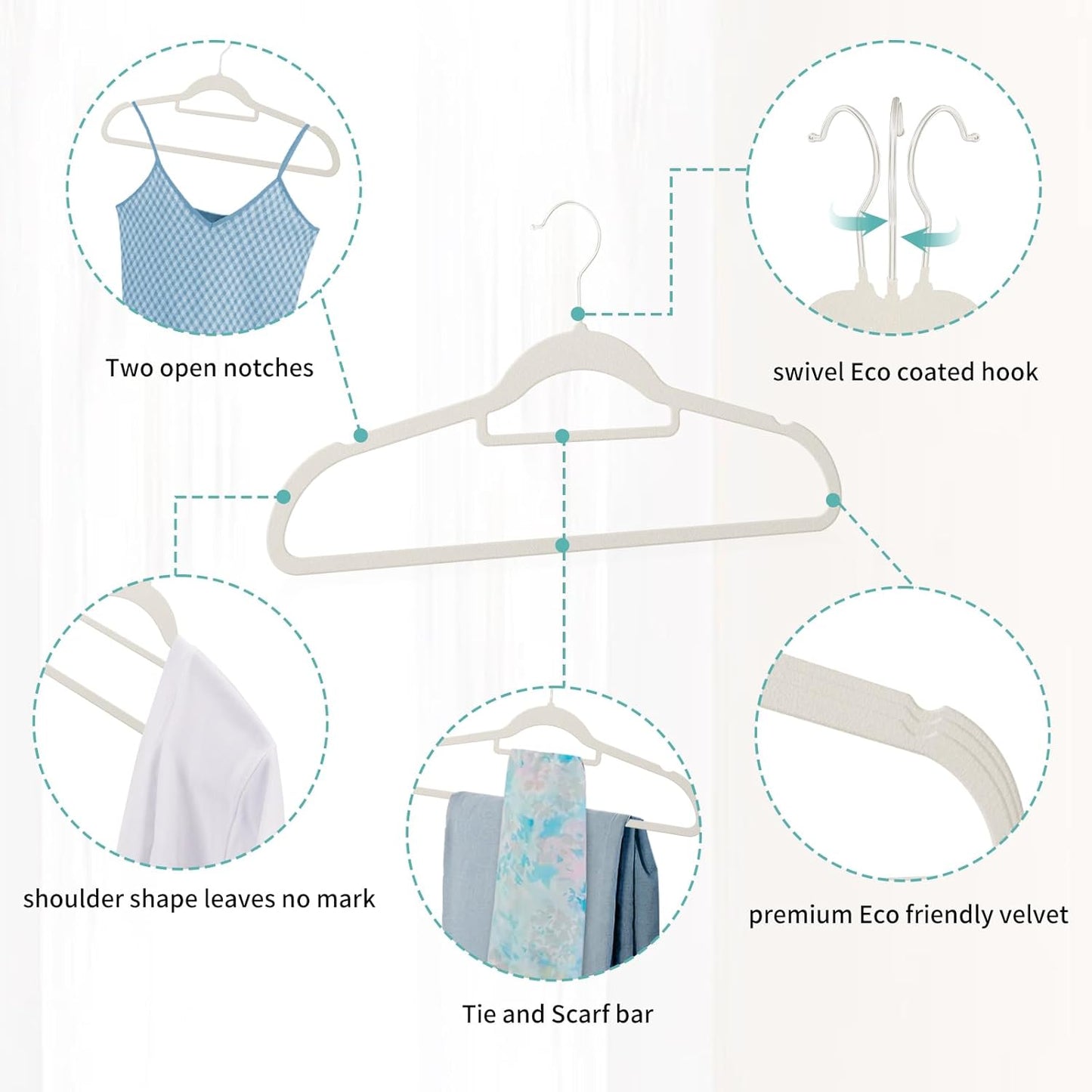 Skiennix Velvet Hangers - 30 Pack Ultra Slim Non-Slip Felt Coat Suit Hangers | Space-Saving 360° Swivel Hook