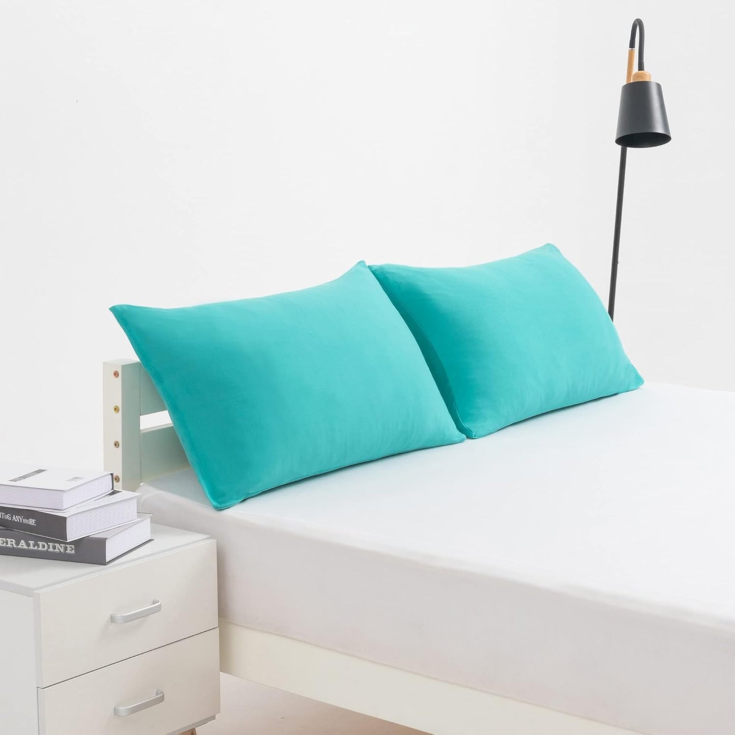 Skiennix 2-Pack Stretch Pillow Cases - Ultra Soft Jersey Knit with Envelope Closure - Aqua, Queen/Standard Size