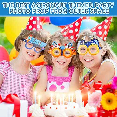 Woanger 32 Pcs Outer Space Paper Eyeglasses Space Birthday Decorations Supplies Space Party Favors Christmas Planet Space Themed Glasses Space Paper Glasses Photo Booth Props for Kids Boys Girls