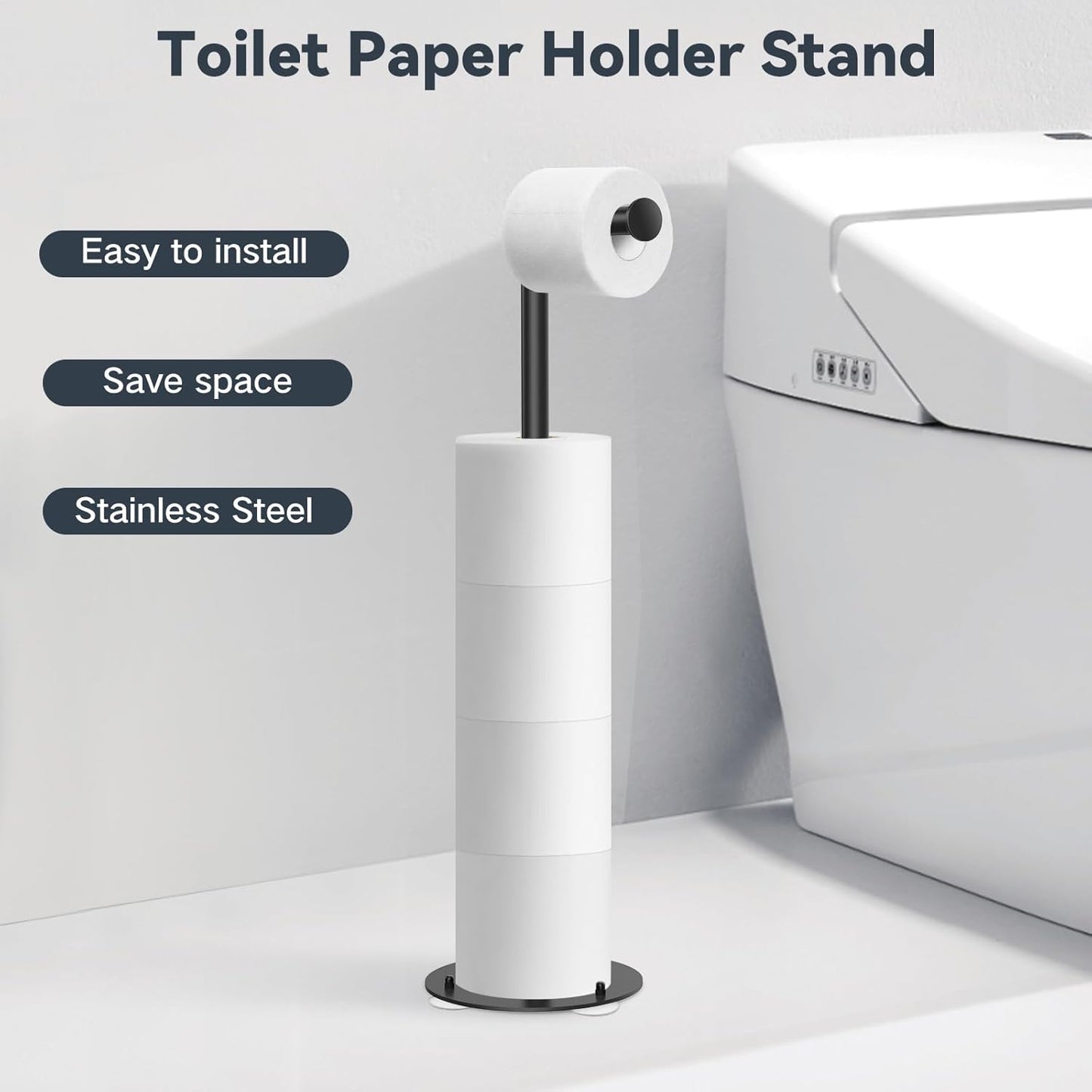 SetSail Toilet Paper Holder - Free Standing Design with Suction Cups | Stainless Steel, Black Finish
