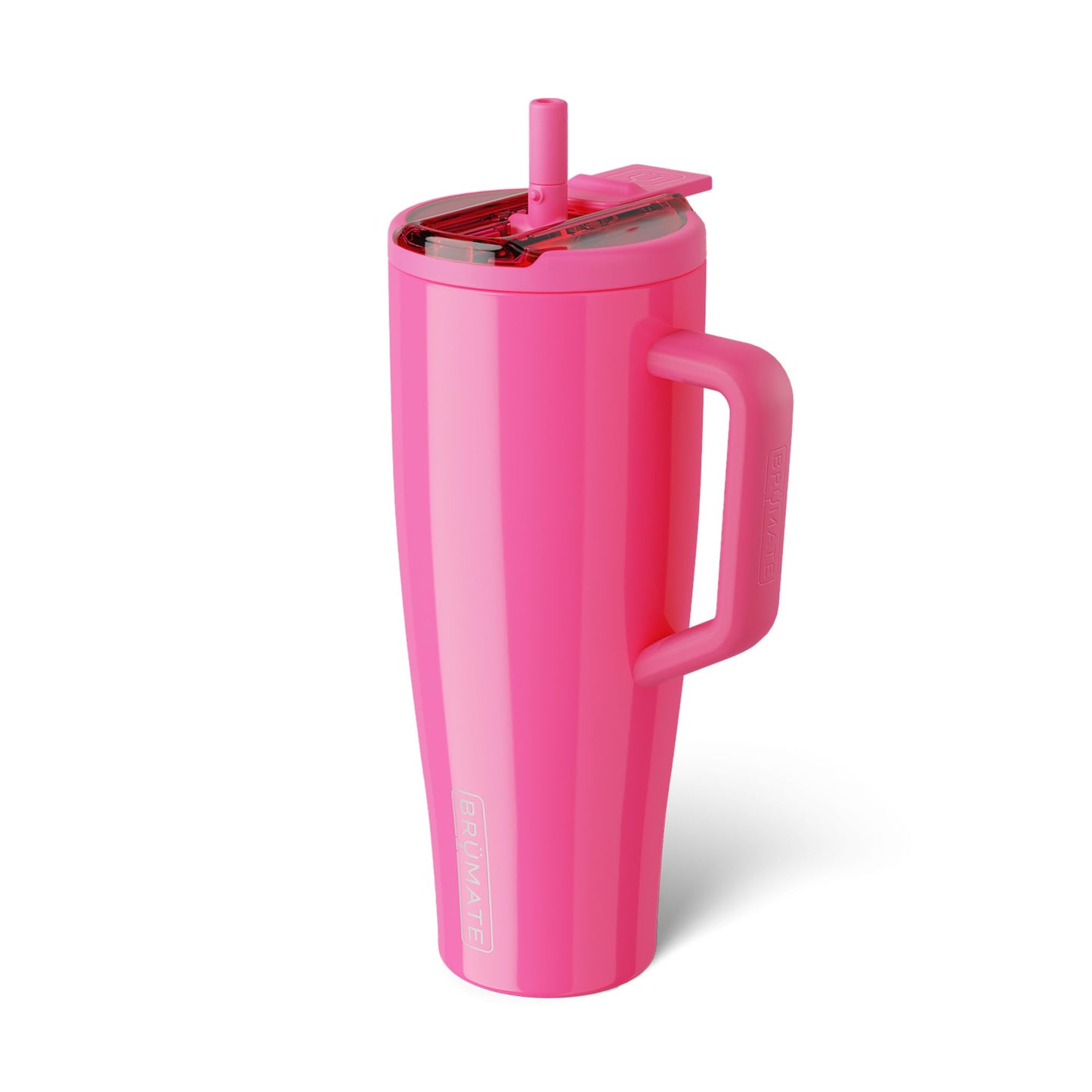 BrüMate Era Flip 40oz Tumbler with 100% Leakproof Covered Straw Lid | Hygienic Covered Straw | Insulated Stainless Steel Water Bottle with Handle | Cup Holder Friendly | BPA-Free (Neon Pink)
