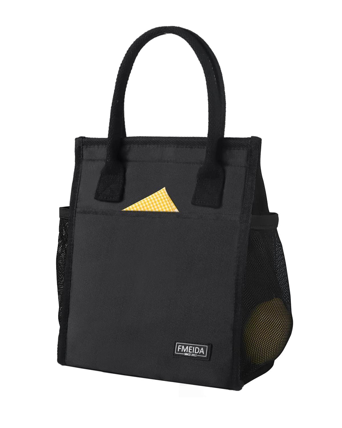 Fmeida 6.75L Small Insulated Lunch Bag Women Men, Lunch Bags with Multiple Pockets, Reusable Thermal Cooler Tote for Work, Office, Picnic, Travel | Hook and Loop Closure, Black