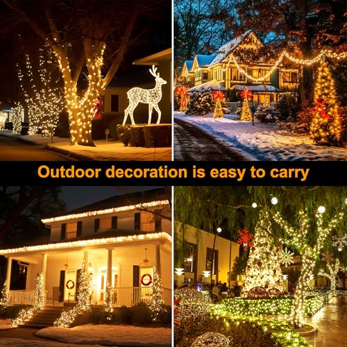 AMMAKER 100 LED Battery Operated Christmas String Lights with Timer, Warm White, 39.5FT Waterproof Indoor Outdoor Wreath & Party Decor